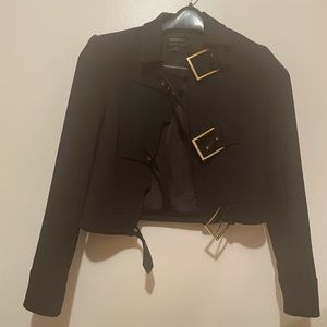 Crop black jacket with three buckles straps, Raquel Zoe